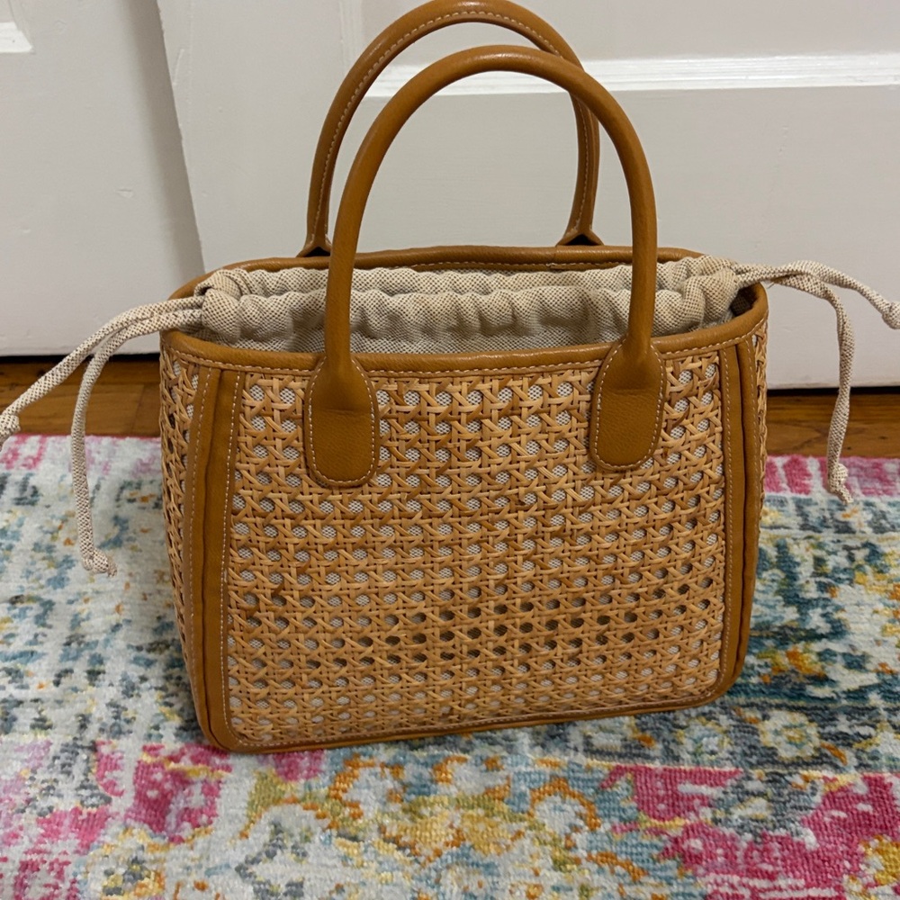 NWOT Talbots Caning Drawstring Wicker Tote